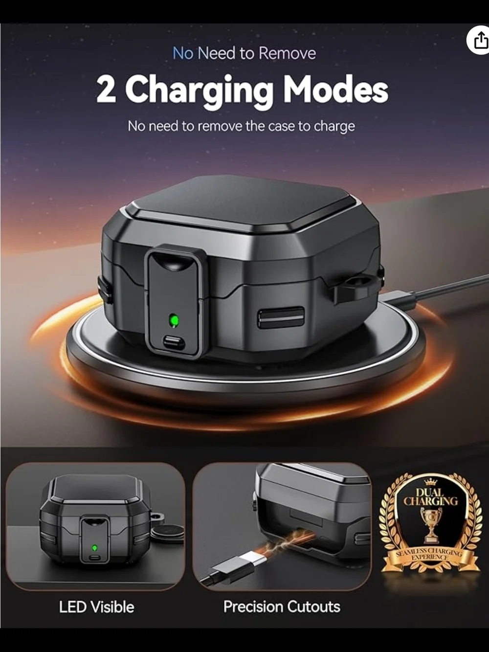 Protective Black Charging Case for Galaxy Buds 4 Earbuds with Lock Indicator